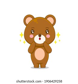 Cute bear with amazed face. Vector illustration of chibi character isolated on white background.