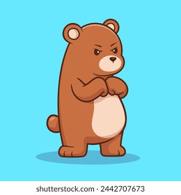 Cute Bear Angry Cartoon Vector Icon Illustration. Animal Nature Icon Concept Isolated Premium Vector. Flat Cartoon Style