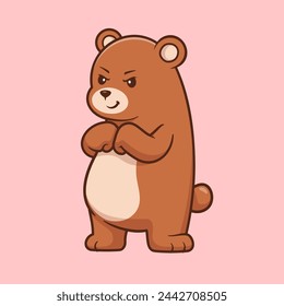 Cute Bear Angry Cartoon Vector Icon Illustration. Animal Nature Icon Concept Isolated Premium Vector. Flat Cartoon Style