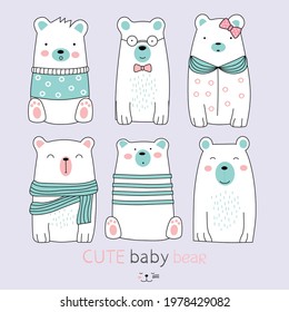 The cute bear animal cartoon. hand drawn style