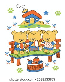 Cute bear and animal cartoon set for kids – perfect for children’s books, nursery prints, and baby apparel.