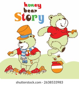Cute bear and animal cartoon set for kids – perfect for children’s books, nursery prints, and baby apparel.