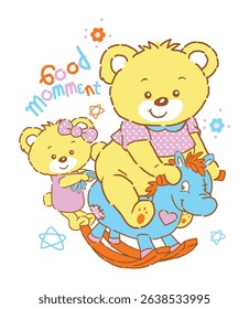 Cute bear and animal cartoon set for kids – perfect for children’s books, nursery prints, and baby apparel.