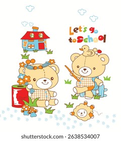 Cute bear and animal cartoon set for kids – perfect for children’s books, nursery prints, and baby apparel.