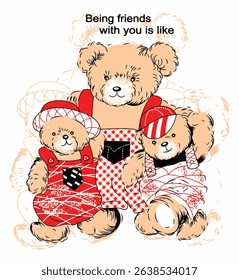 Cute bear and animal cartoon set for kids – perfect for children’s books, nursery prints, and baby apparel.