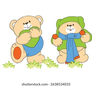 Cute bear and animal cartoon set for kids – perfect for children’s books, nursery prints, and baby apparel.