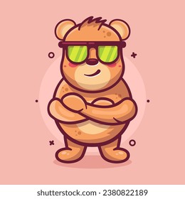cute bear animal character mascot with cool expression isolated cartoon in flat style design