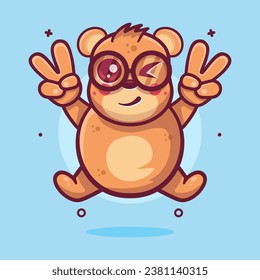 cute bear animal character mascot with peace sign hand gesture isolated cartoon in flat style design