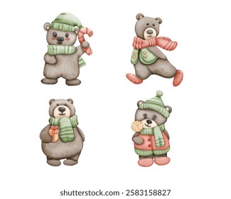 Cute bear animal with costume Christmas concept