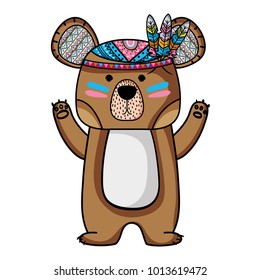 cute bear animal with feathers design