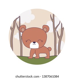 cute bear animal in forest scene