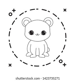 cute bear animal in frame circular