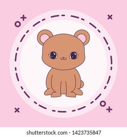 cute bear animal in frame circular