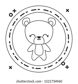 cute bear animal with frame circular vector illustration design