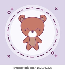 cute bear animal with frame circular vector illustration design
