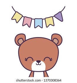 cute bear animal with garlands hanging