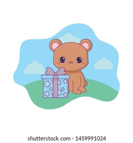 cute bear animal with gift box