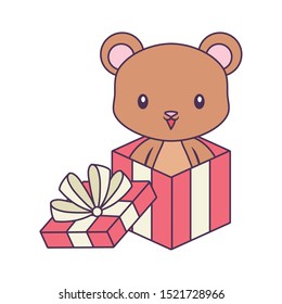 cute bear animal in gift box vector illustration design