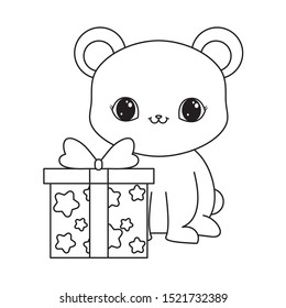 cute bear animal with gift box vector illustration design