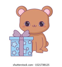 cute bear animal with gift box vector illustration design