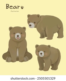 Cute bear animal hand drawn illustration set