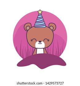 cute bear animal with hat party