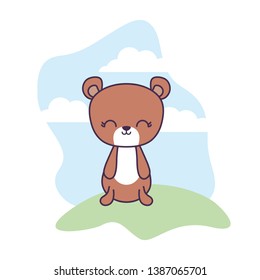 cute bear animal in landscape scene