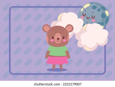cute bear animal and moon