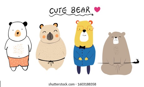 Cute bear animal pet illustration