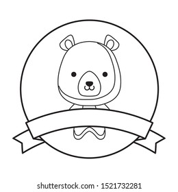 cute bear animal with ribbon in frame vector illustration design