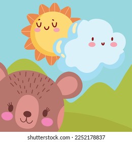 cute bear animal and sky cartoon