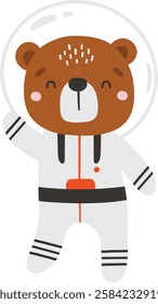 Cute bear animal in space, animal dressed in cosmonaut suit, isolated vector