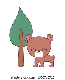 cute bear animal with tree plant