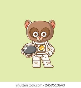 Cute bear astronaut animal kawaii chibi character mascot illustration outline style design set