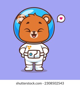 Cute Bear Astronaut Cartoon Vector Icon Illustration. Animal Science Icon Concept Isolated Premium Vector. Flat Cartoon Style