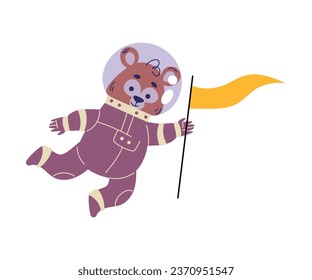 Cute Bear Astronaut Character in Space Suit Vector Illustration