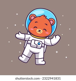 Cute Bear Astronaut Floating In Space Cartoon Vector Icon Illustration. Animal Science Icon Concept Isolated Premium Vector. Flat Cartoon Style