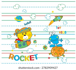 Cute bear astronaut flying