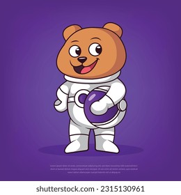 Cute bear astronaut mascot cartoon illustration 