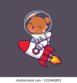 Astronauta de oso cortado montando cohetes.  