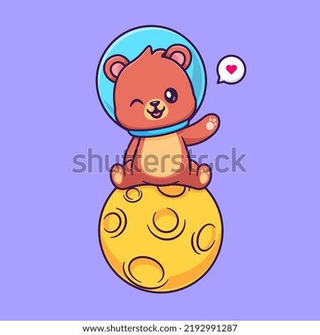 Cute Bear Astronaut Sitting On Moon Cartoon Vector Icon Illustration. Animal Science Icon Concept Isolated Premium Vector. Flat Cartoon Style