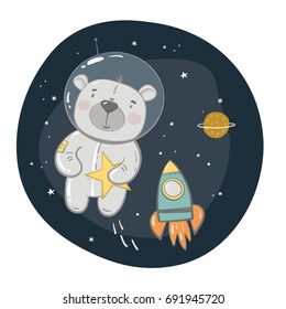 Cute bear Astronaut in space