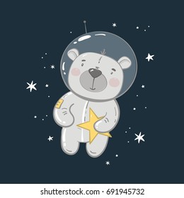 Cute bear Astronaut in space