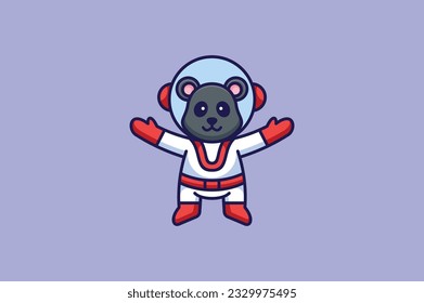 lindo oso en la plantilla de diseño de vector de traje astronauta