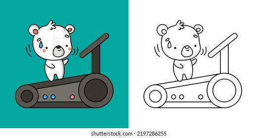 Cute Bear Athlete Clipart For Coloring Page And Illustration. Happy Polar Bear Sportsman. Vector Illustration Of A Kawaii Animal For Stickers, Prints For Clothes, Baby Shower, Coloring Pages.
