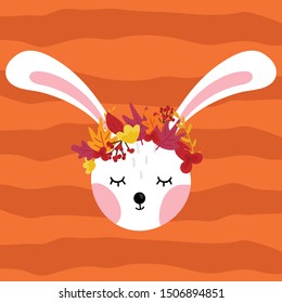 Cute Bear in aunmn wearth on ornge line background vector illustration hand draw desing