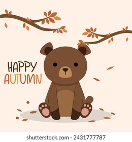 Cute bear autumn animal character Vector illustration