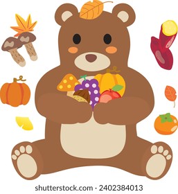 Cute bear with autumn food