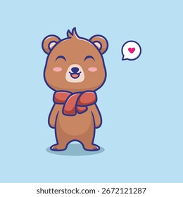 Urso bonito no outono com Scarf. ilustração vetorial de animal da floresta.
