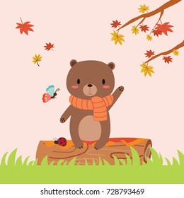 cute bear in autumn vector